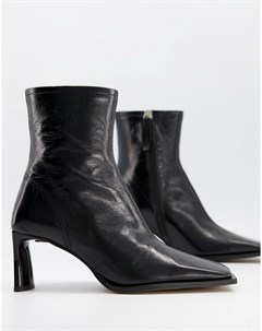 Черные ботинки из премиальной кожи на каблуке с квадратным носком Remedy Asos design