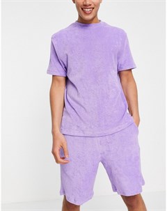 Фиолетовый махровый пижамный комплект из футболки и шорт Asos design