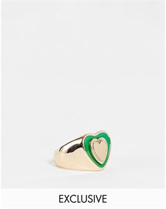 Золотистое кольцо с зеленой печаткой в форме сердечка Inspired Reclaimed vintage