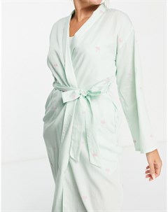 Эксклюзивный длинный халат мятного цвета с вышивкой пальмы Y.a.s
