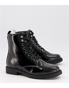 Черные ботинки на толстой плоской подошве со шнуровкой для широкой стопы Simply be wide fit