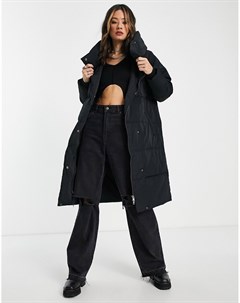 Черное дутое пальто с высоким воротником Object