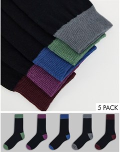 Набор из 5 пар носков с разноцветной окантовкой темных оттенков New look