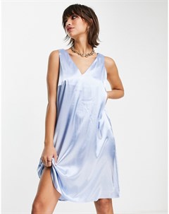 Атласное свободное платье мини без рукавов светло голубого цвета Vero moda