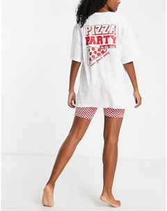 Разноцветная пижама с принтом Рizza party с футболкой в стиле oversized и шорты леггинсы Topshop