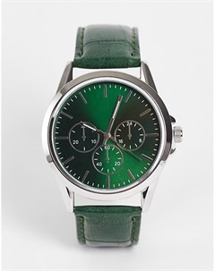 Часы с черным ремешком из искусственной кожи и зеленым циферблатом Topman