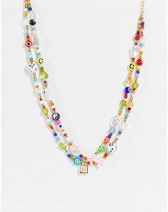 Ожерелье в несколько рядов из разноцветных бусин и искусственного жемчуга Pieces