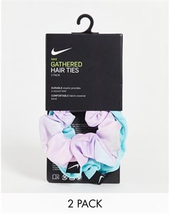 Набор из 2 резинок для волос с принтом тай дай и голубого цвета Nike