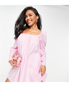 Розовое расклешенное платье мини с квадратным вырезом и объемными рукавами Asyou