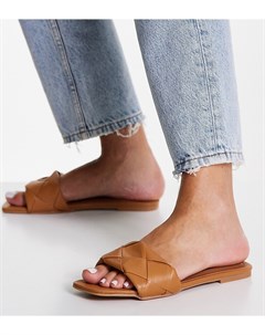 Бежевые плетеные сандалии на плоской подошве для широкой стопы Wide Fit Forty Asos design