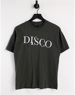 Черная выбеленная футболка в стиле oversized с разрезом на надписи Disco Asos design