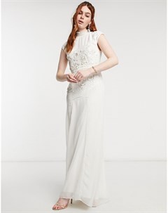 Свадебное платье макси цвета слоновой кости с цветочной вышивкой отделкой бисером и с открытой спино Hope & ivy