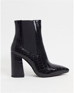 Ботильоны на блочном каблуке черного цвета с эффектом крокодиловой кожи Simmi London Joyce Simmi shoes