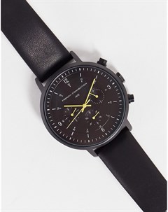 Черные часы с хронографом и кожаным ремешком French connection