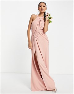Розовое платье макси с завязкой на шее и юбкой со складками Bridesmaid Asos design