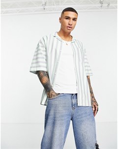 Мятная oversized рубашка в полоску с отложным воротником Topman