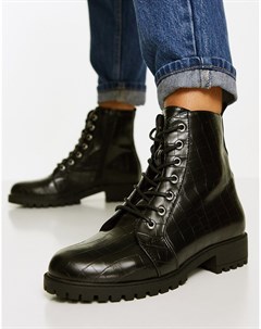 Черные ботинки до щиколотки на плоской подошве со шнуровкой и крокодиловым принтом Accessorize