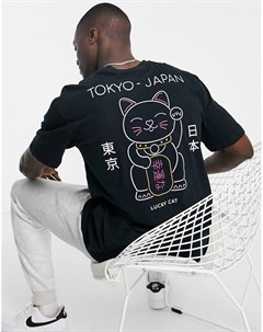 Темно серая oversized футболка с принтом Tokyo на спине Only & sons