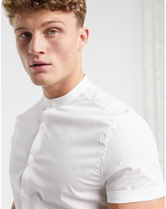 Белая приталенная рубашка стретч с воротником на пуговице Asos design