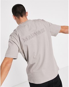 Серо коричневая футболка с тисненым логотипом на спине Mauvais