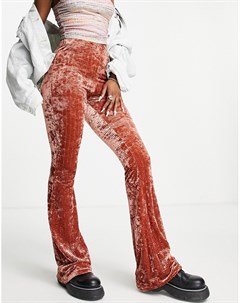 Бархатные расклешенные брюки рыжего цвета со сборками Topshop