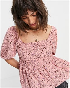 Розовая присборенная блузка с цветочным принтом от комплекта Vero moda