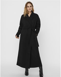 Черное классическое пальто макси с поясом Vero moda