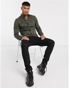 Приталенная джинсовая рубашка цвета хаки в стиле вестерн Asos design