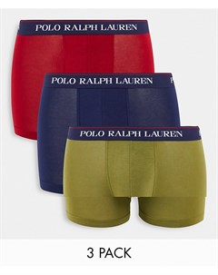 Комплект из 3 боксеров брифов темно синего красного и оливкового цвета с фирменным поясом Polo ralph lauren
