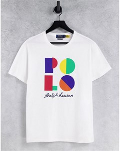 Белая футболка с большим радужным логотипом Polo ralph lauren