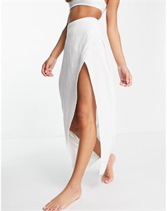 Фактурная пляжная юбка макси белого цвета с разрезами спереди Asos design