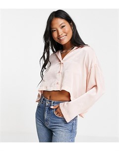 Укороченная атласная рубашка нежно розового цвета Petite Topshop