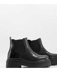 Черные ботинки челси на массивной подошве для широкой стопы Ronnie Raid wide fit