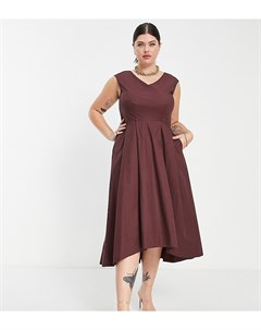 Тканевое платье мидакси шоколадно коричневого цвета с асимметричным нижним краем Closet london plus