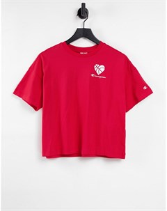 Красная укороченная футболка с принтом в виде сердца Champion
