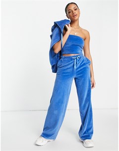 Синие велюровые брюки с широкими штанинами от комплекта из 3 предметов X Anna Briand Na-kd