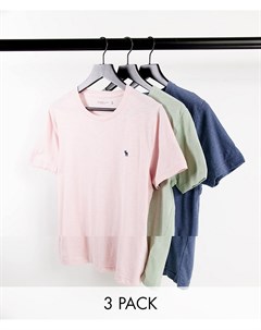 Набор из 3 футболок розового зеленого и синего цветов с логотипом Abercrombie & fitch