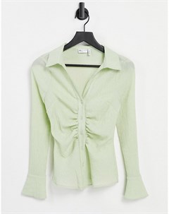 Зеленая фактурная рубашка со сборками спереди Asos design