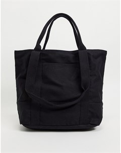 Большая черная сумка тоут в стиле oversized из плотного органического хлопка с ручками для плеча Asos design