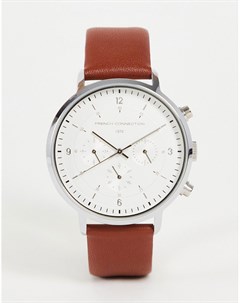 Классические часы светло коричневого цвета с кожаным ремешком French connection