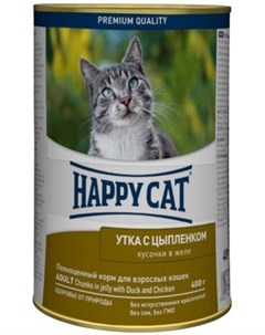 Консервы кусочки в желе для кошек 400 г 400 г Утка и цыпленок Happy cat