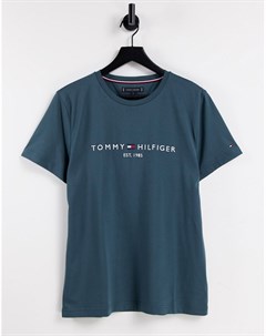 Синяя классическая футболка с логотипом Tommy hilfiger