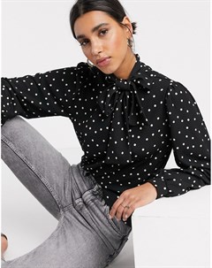 Блузка в горошек с пышными рукавами и завязкой Vero moda