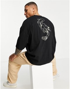 Черная oversized футболка с графическим принтом рыбы на спине Asos design