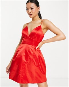 Красное атласное структурированное платье мини с расклешенной юбкой Jarlo