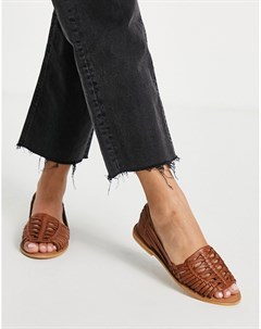 Светло коричневые кожаные сандалии с плетеной отделкой Florentine Asos design
