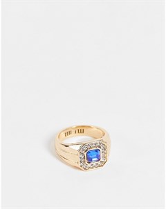 Золотистое кольцо печатка с камнем синего цвета Wftw