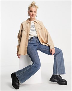 Бежевая вельветовая oversized рубашка бойфренда Stradivarius