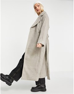 Серое длинное пальто из переработанной шерсти с начесом Kia Weekday