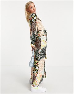 Платье рубашка мидакси в стиле пэчворк с цветочным принтом New look